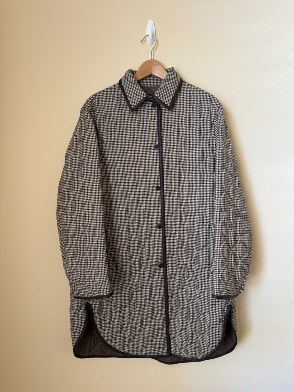 Purdey Abbot Textured Leather Trimmed Houndstooth Quilted Wool Jacket Medium